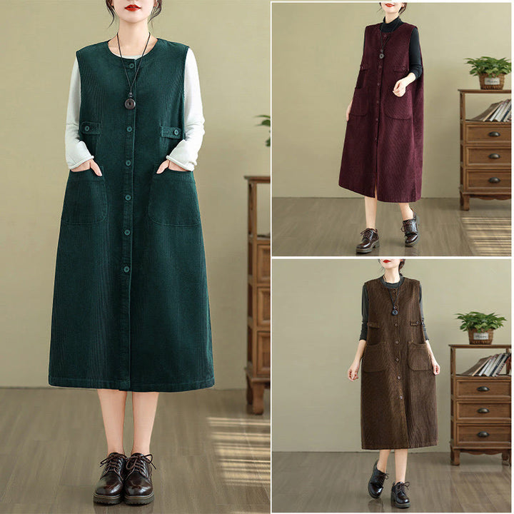 Abito midi senza maniche con tasche e bottoni color puro Buddha Stones - image 21