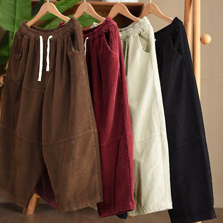 Pantaloni da donna in velluto a coste di cotone con coulisse, foderati in pile termico e tasche Buddha Stones - image 10