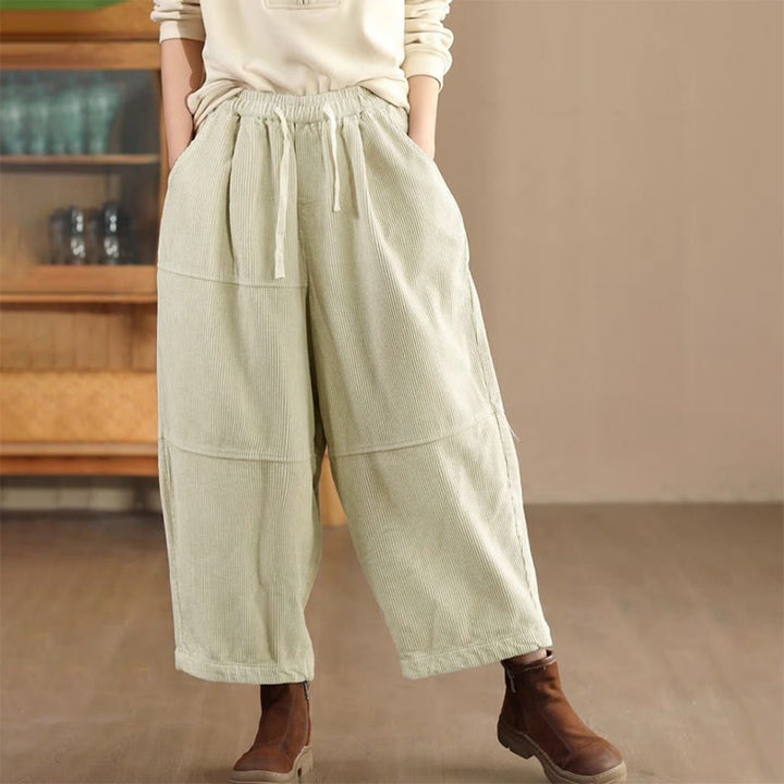 Pantaloni da donna in velluto a coste di cotone con coulisse, foderati in pile termico e tasche Buddha Stones - Beige - US14, UK/AU18, EU46 (4XL) - image 4