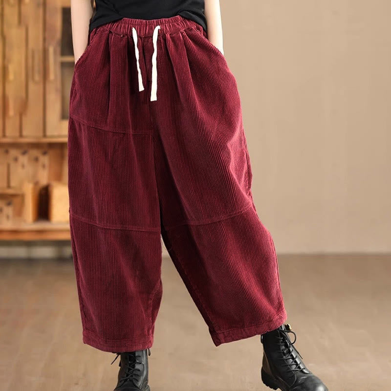 Pantaloni da donna in velluto a coste di cotone con coulisse, foderati in pile termico e tasche Buddha Stones - Mattoni refrattari - US14, UK/AU18, EU46 (4XL) - image 5