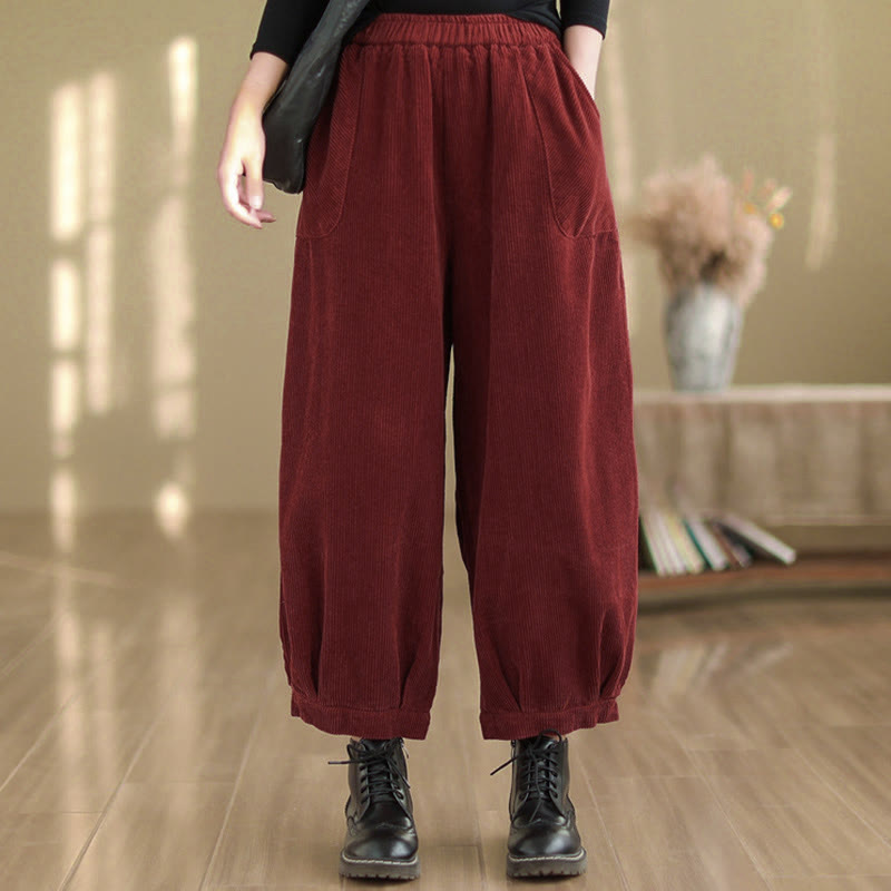 Pantaloni harem da donna in velluto a coste con tasche e elastico in vita, modello Buddha Stones - image 13