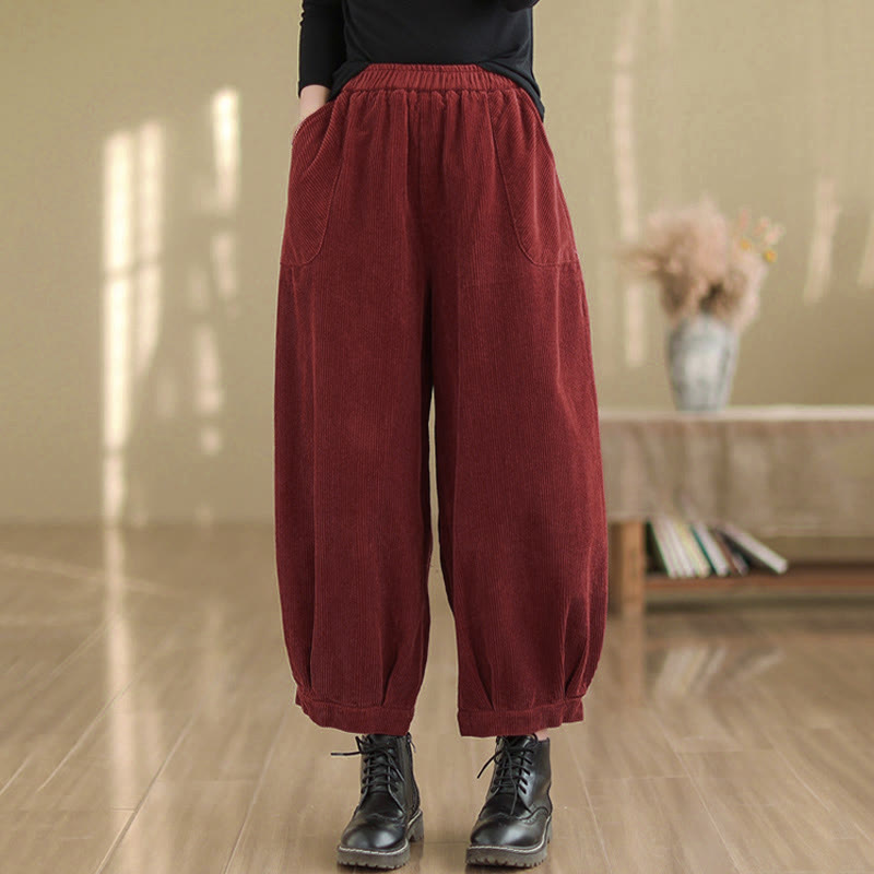Pantaloni harem da donna in velluto a coste con tasche e elastico in vita, modello Buddha Stones - image 15