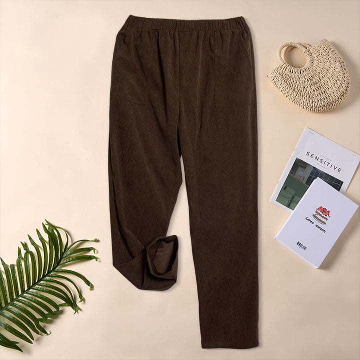 Pantaloni da donna in velluto a coste color puro Buddha Stones con tasche - image 4