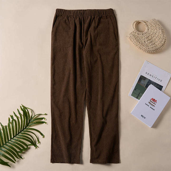 Pantaloni da donna in velluto a coste color puro Buddha Stones con tasche - image 2