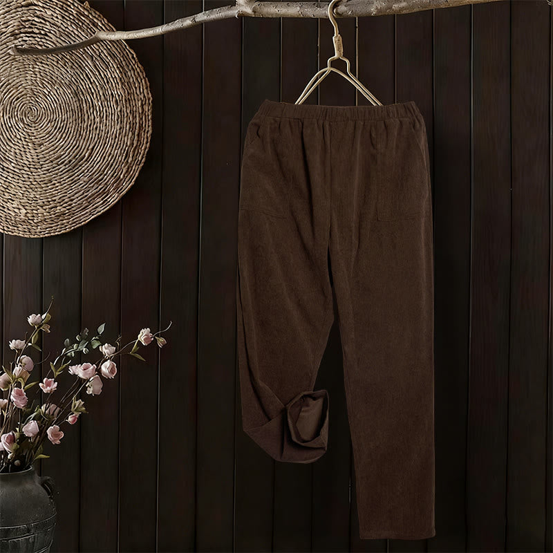 Pantaloni da donna in velluto a coste color puro Buddha Stones con tasche - image 1