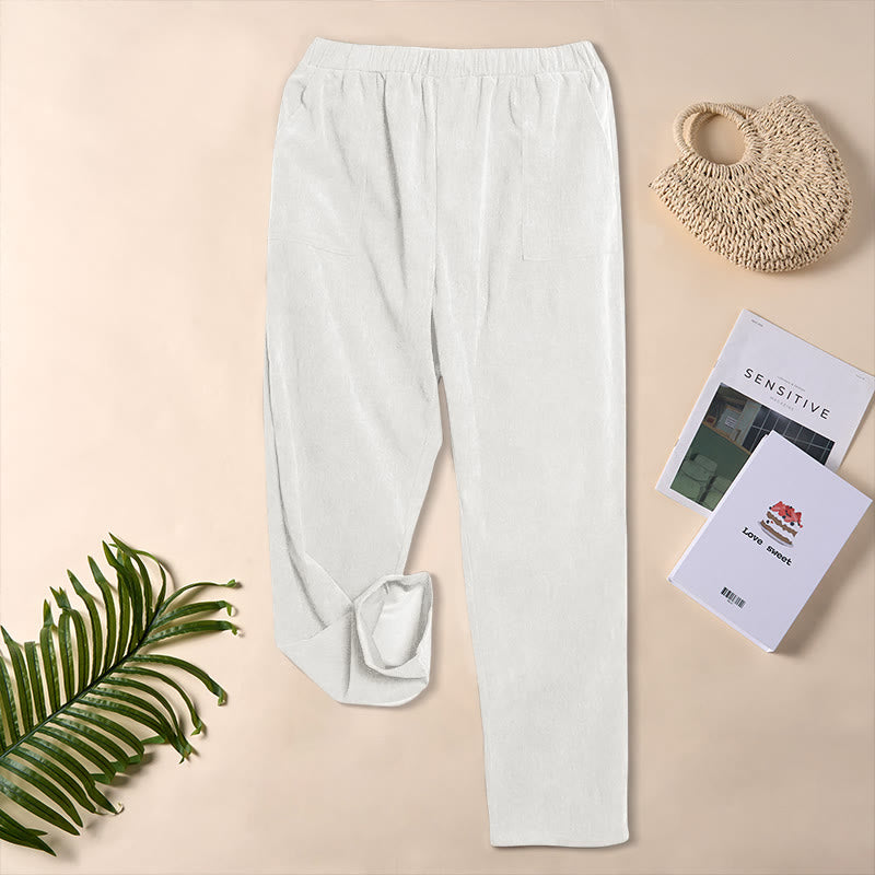 Pantaloni da donna in velluto a coste color puro Buddha Stones con tasche - image 12