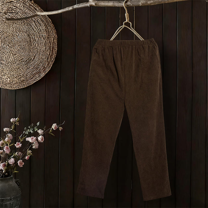 Pantaloni da donna in velluto a coste color puro Buddha Stones con tasche - Marrone sella - US16, UK/AU20, EU48 (3XL) - image 0