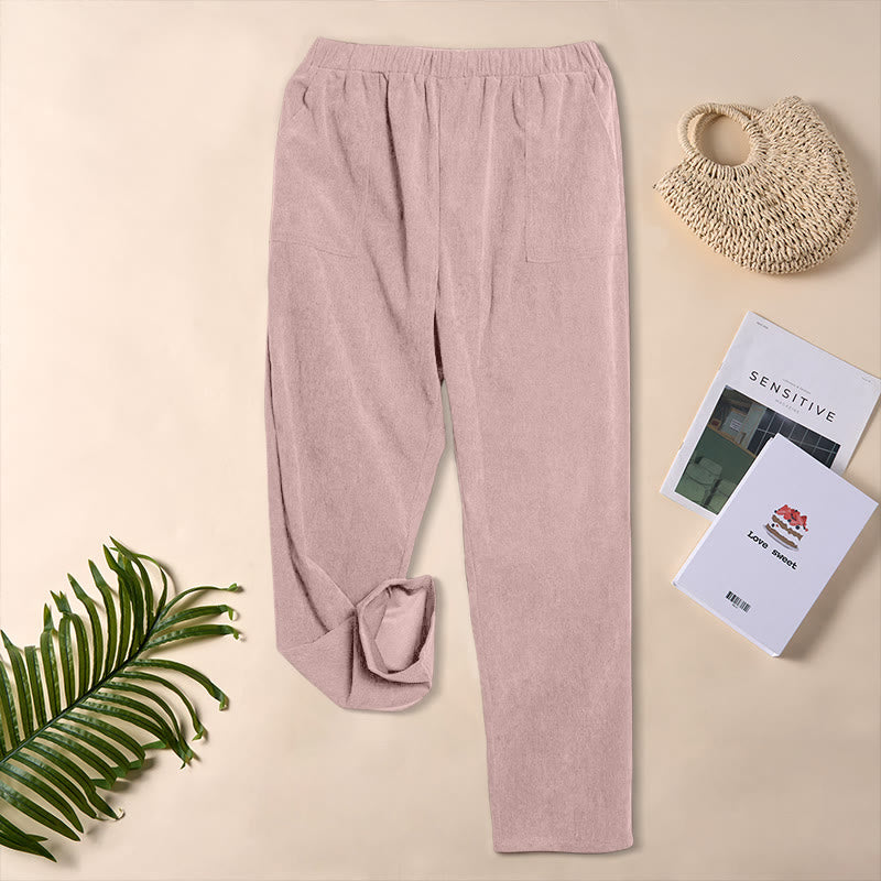 Pantaloni da donna in velluto a coste color puro Buddha Stones con tasche - Rosa chiaro - US16, UK/AU20, EU48 (3XL) - image 25