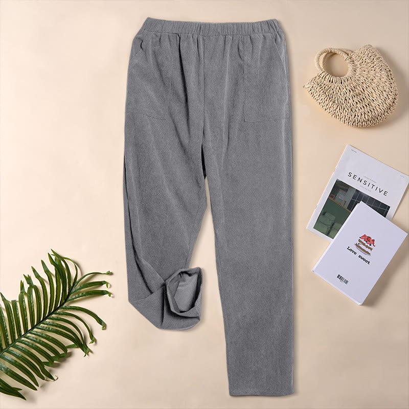 Pantaloni da donna in velluto a coste color puro Buddha Stones con tasche - Grigio scuro - US16, UK/AU20, EU48 (3XL) - image 15