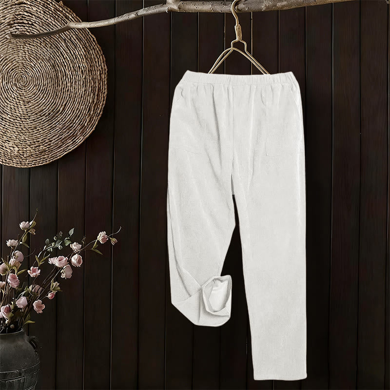 Pantaloni da donna in velluto a coste color puro Buddha Stones con tasche - image 10