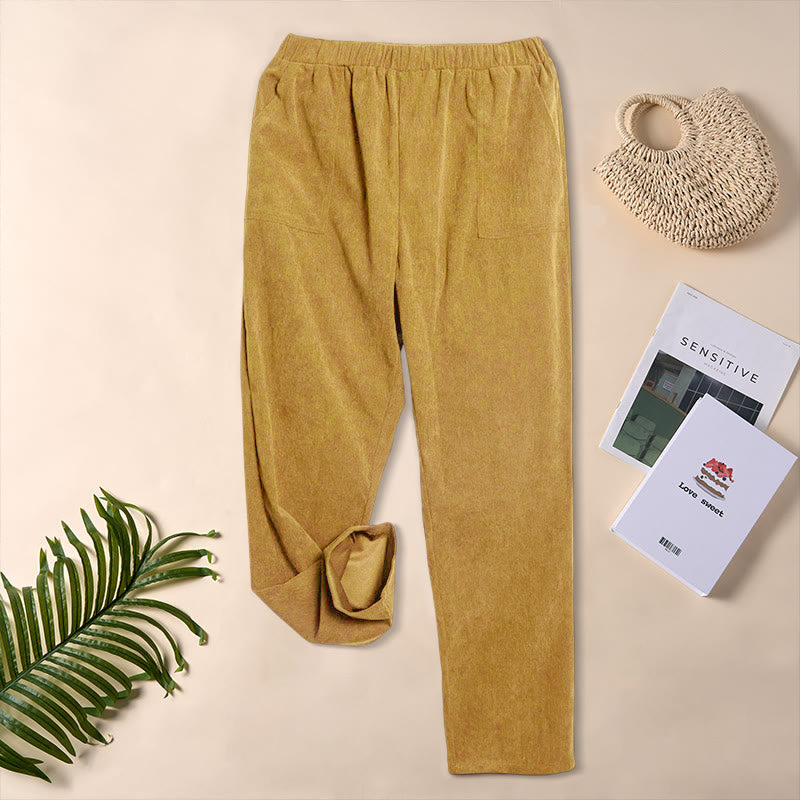 Pantaloni da donna in velluto a coste color puro Buddha Stones con tasche - Verga d'oro - US16, UK/AU20, EU48 (3XL) - image 19