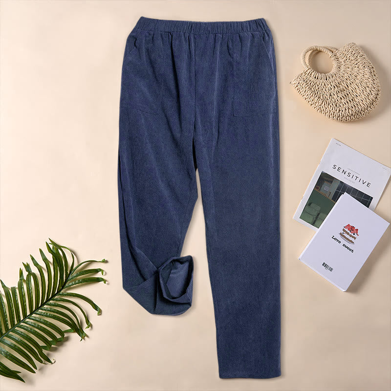 Pantaloni da donna in velluto a coste color puro Buddha Stones con tasche - Blu scuro - US16, UK/AU20, EU48 (3XL) - image 21