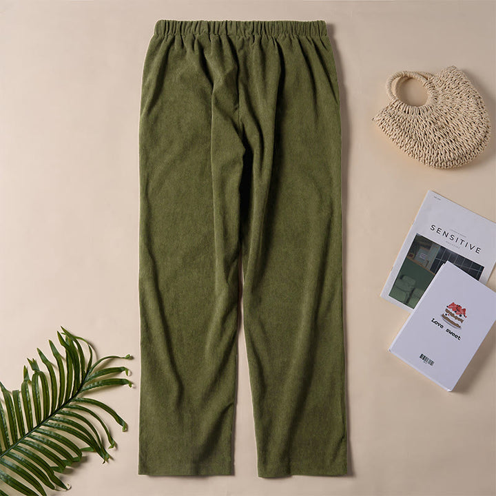 Pantaloni da donna in velluto a coste color puro Buddha Stones con tasche - image 24