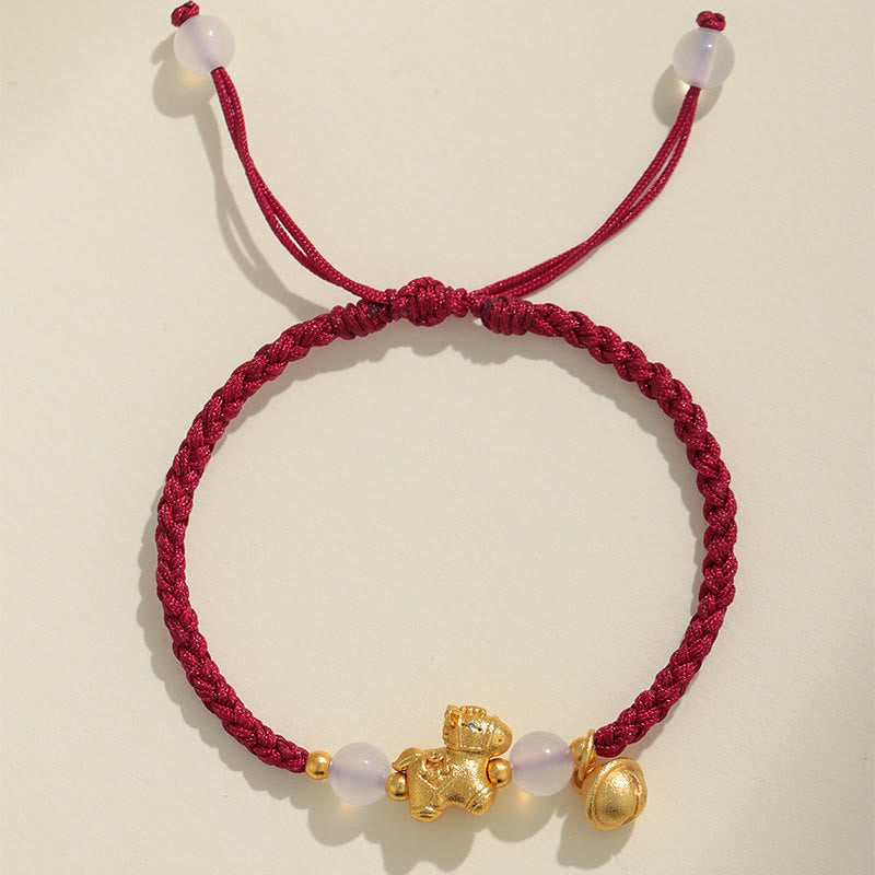 Bracciale intrecciato con agata bianca e filo rosso dell'anno del cavallo di Buddha Stones - image 1