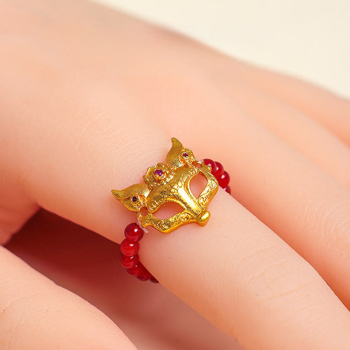 Braccialetto del successo in agata rossa del sud con volpe a nove code Buddha Stones - image 14