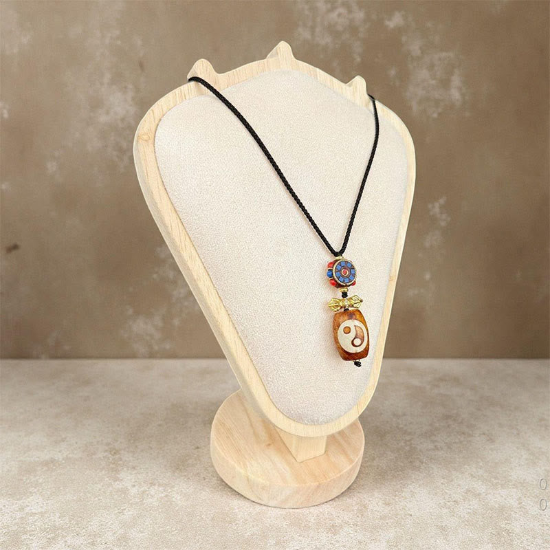 Collana con ciondolo di benedizione in agata Dzi a nove occhi, design Bagua tibetano con Buddha Stones , Yin Yang - Agata - image 0