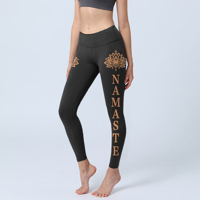 Buddha Stones Leggings da palestra Namaste Lotus Shape da donna, pantaloni da yoga - Nero - US18, UK/AU22, EU50 (4XL) - image 0