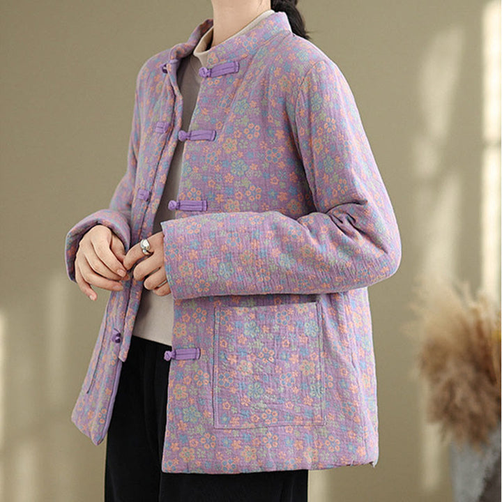 Giacca invernale da donna Buddha Stones in cotone spesso con motivo floreale e maniche lunghe, con tasche - image 20