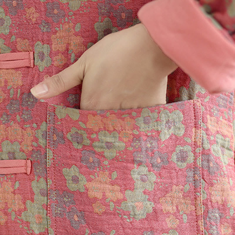 Giacca invernale da donna Buddha Stones in cotone spesso con motivo floreale e maniche lunghe, con tasche - image 15