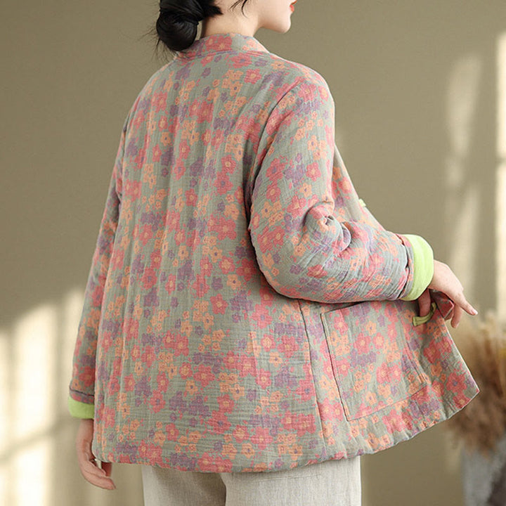 Giacca invernale da donna Buddha Stones in cotone spesso con motivo floreale e maniche lunghe, con tasche - image 5