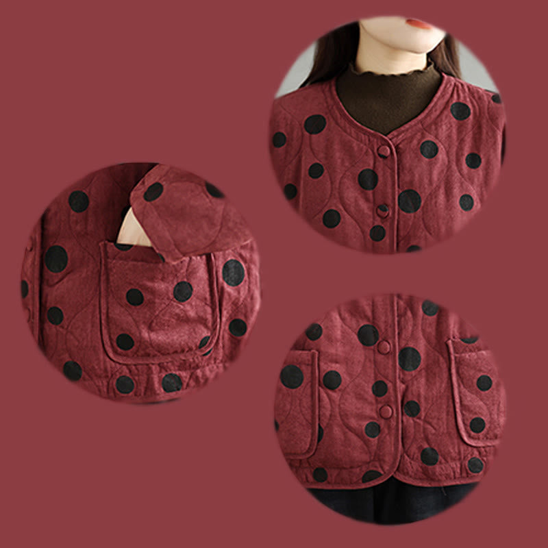Giacca termica in cotone a maniche lunghe con tasche e motivo a pois, modello reversibile da donna Buddha Stones - image 15