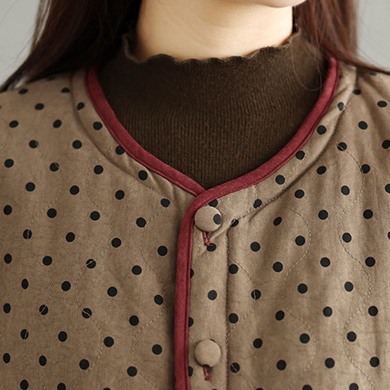 Giacca termica in cotone a maniche lunghe con tasche e motivo a pois, modello reversibile da donna Buddha Stones - image 9