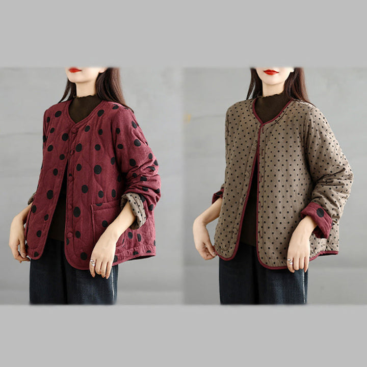 Giacca termica in cotone a maniche lunghe con tasche e motivo a pois, modello reversibile da donna Buddha Stones - image 17