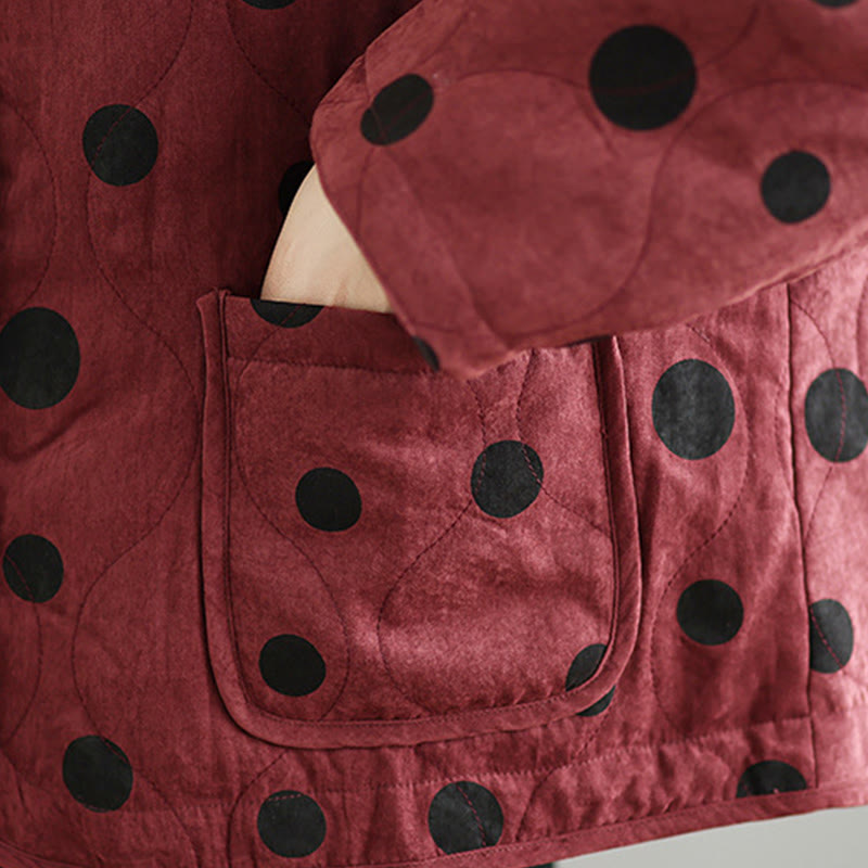 Giacca termica in cotone a maniche lunghe con tasche e motivo a pois, modello reversibile da donna Buddha Stones - image 14