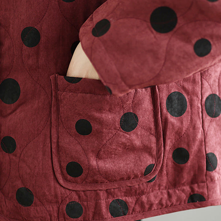 Giacca termica in cotone a maniche lunghe con tasche e motivo a pois, modello reversibile da donna Buddha Stones - image 14