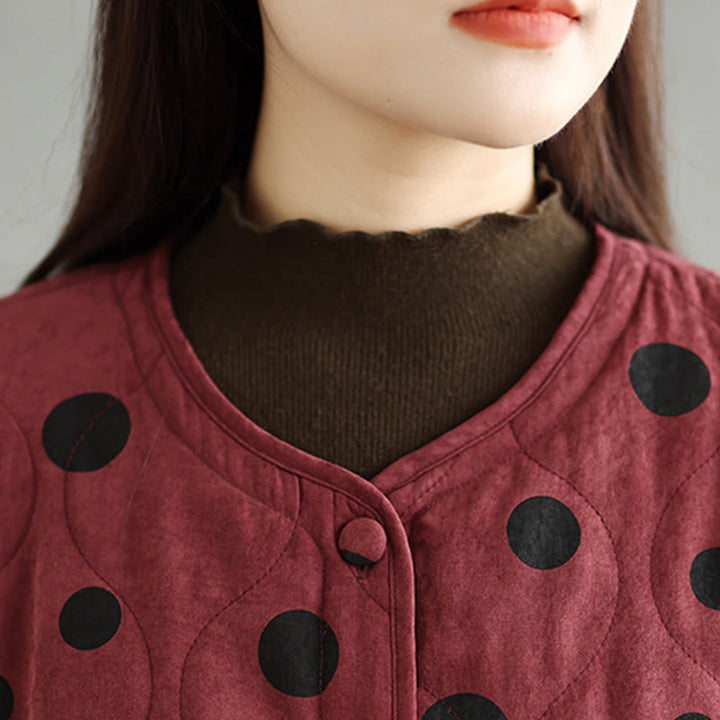 Giacca termica in cotone a maniche lunghe con tasche e motivo a pois, modello reversibile da donna Buddha Stones - image 11