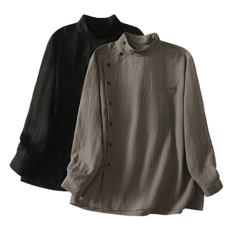 Camicia da donna in cotone a maniche lunghe con colletto rialzato, bottoni cinesi e design semplice, motivo Buddha Stones Fall - image 17