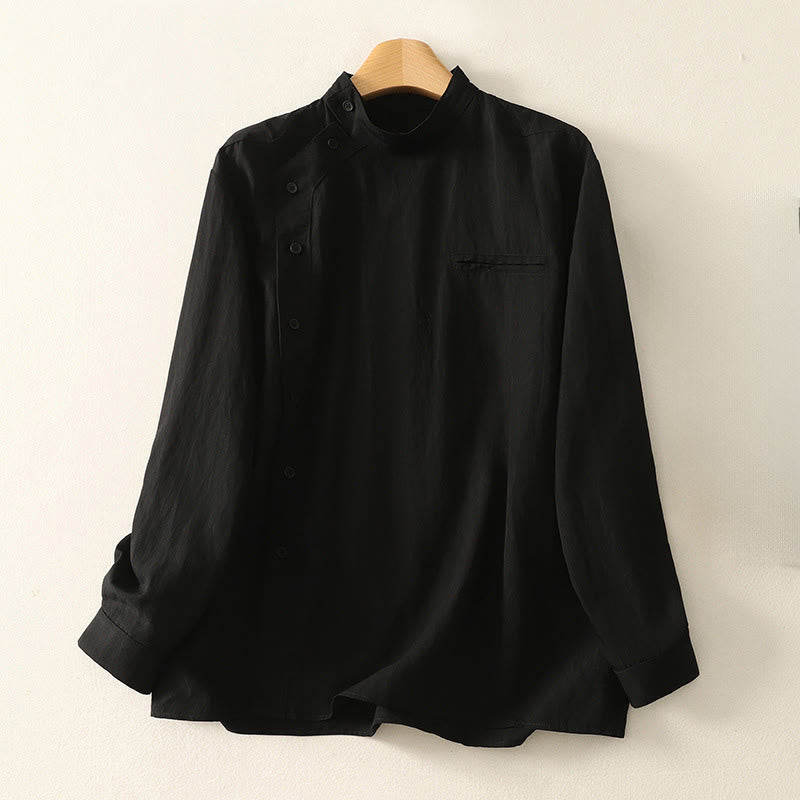 Camicia da donna in cotone a maniche lunghe con colletto rialzato, bottoni cinesi e design semplice, motivo Buddha Stones Fall - Nero - US8-10, UK/AU12-14, EU40-42 (2XL) - image 11