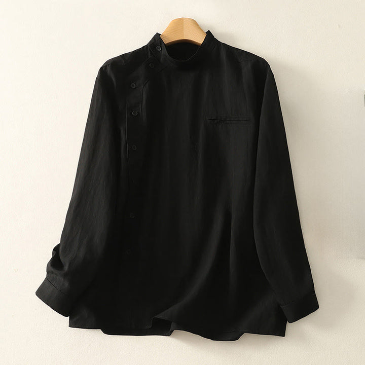 Camicia da donna in cotone a maniche lunghe con colletto rialzato, bottoni cinesi e design semplice, motivo Buddha Stones Fall - Nero - US8-10, UK/AU12-14, EU40-42 (2XL) - image 11