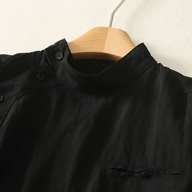 Camicia da donna in cotone a maniche lunghe con colletto rialzato, bottoni cinesi e design semplice, motivo Buddha Stones Fall - image 12