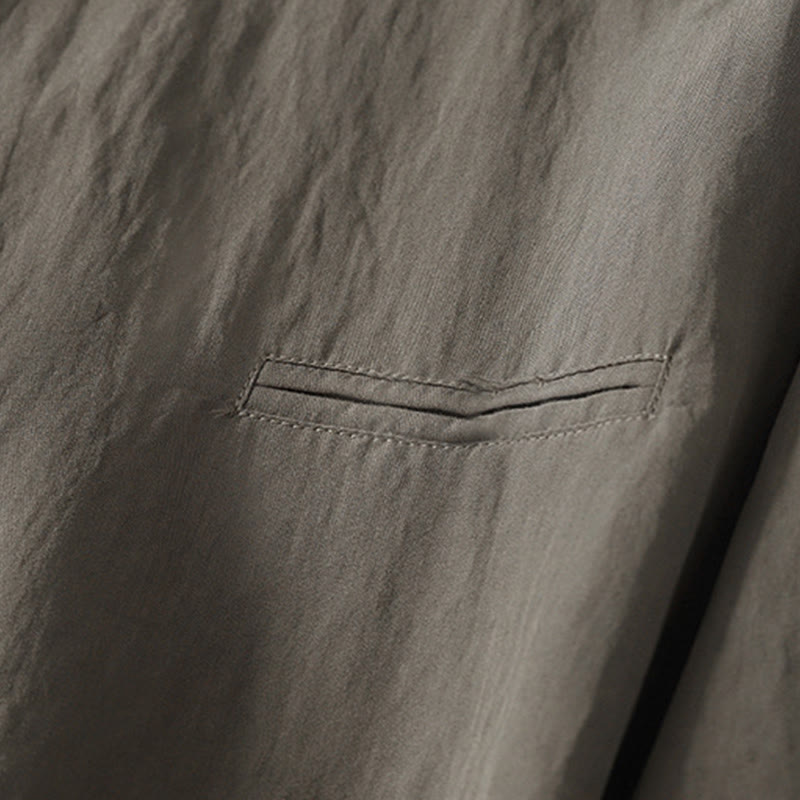 Camicia da donna in cotone a maniche lunghe con colletto rialzato, bottoni cinesi e design semplice, motivo Buddha Stones Fall - image 6