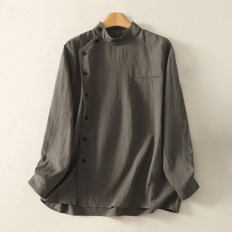 Camicia da donna in cotone a maniche lunghe con colletto rialzato, bottoni cinesi e design semplice, motivo Buddha Stones Fall - Grigio scuro - US8-10, UK/AU12-14, EU40-42 (2XL) - image 0