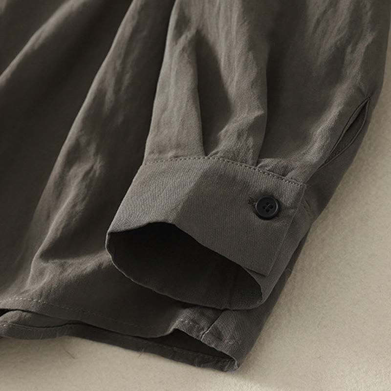 Camicia da donna in cotone a maniche lunghe con colletto rialzato, bottoni cinesi e design semplice, motivo Buddha Stones Fall - image 8