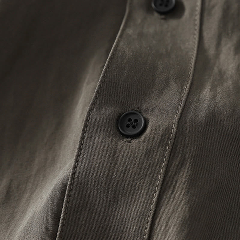 Camicia da donna in cotone a maniche lunghe con colletto rialzato, bottoni cinesi e design semplice, motivo Buddha Stones Fall - image 5