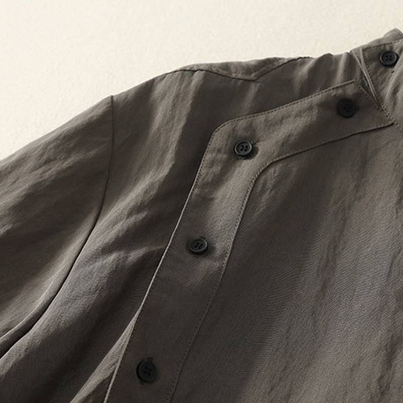 Camicia da donna in cotone a maniche lunghe con colletto rialzato, bottoni cinesi e design semplice, motivo Buddha Stones Fall - image 4