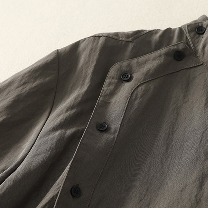 Camicia da donna in cotone a maniche lunghe con colletto rialzato, bottoni cinesi e design semplice, motivo Buddha Stones Fall - image 4