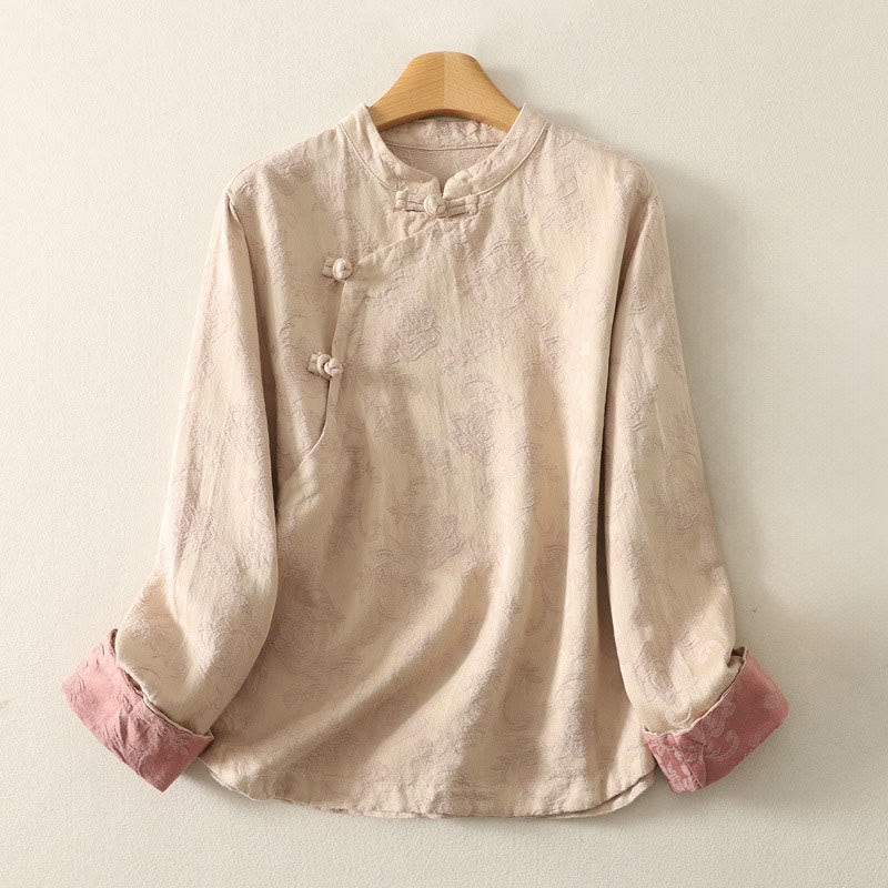 Camicia da donna in cotone a maniche lunghe Zen con motivo jacquard semplice primaverile Buddha Stones - Mandorla sbiancata - US8-10, UK/AU12-14, EU40-42 (2XL) - image 5