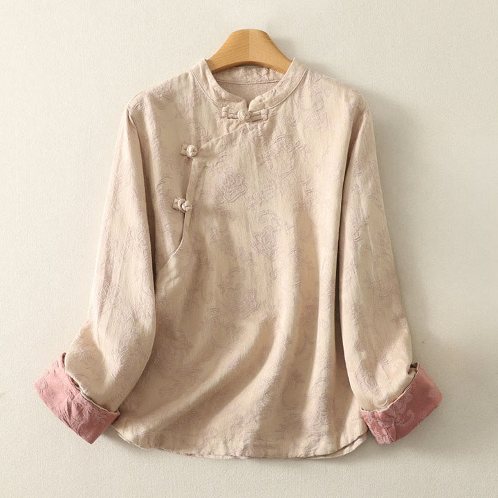 Camicia da donna in cotone a maniche lunghe Zen con motivo jacquard semplice primaverile Buddha Stones - Mandorla sbiancata - US8-10, UK/AU12-14, EU40-42 (2XL) - image 5