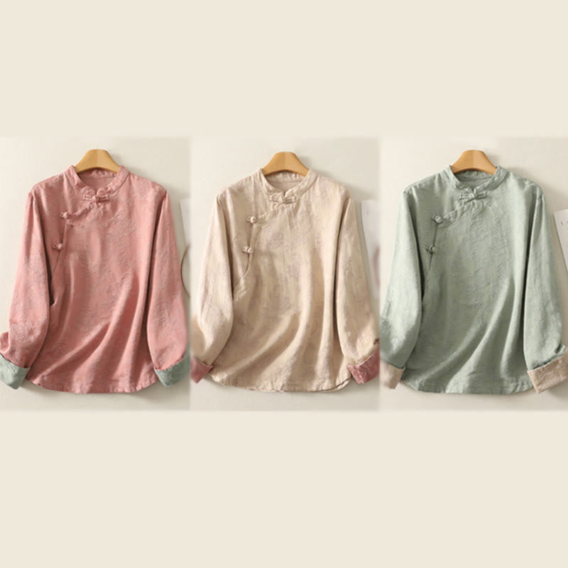 Camicia da donna in cotone a maniche lunghe Zen con motivo jacquard semplice primaverile Buddha Stones - image 23