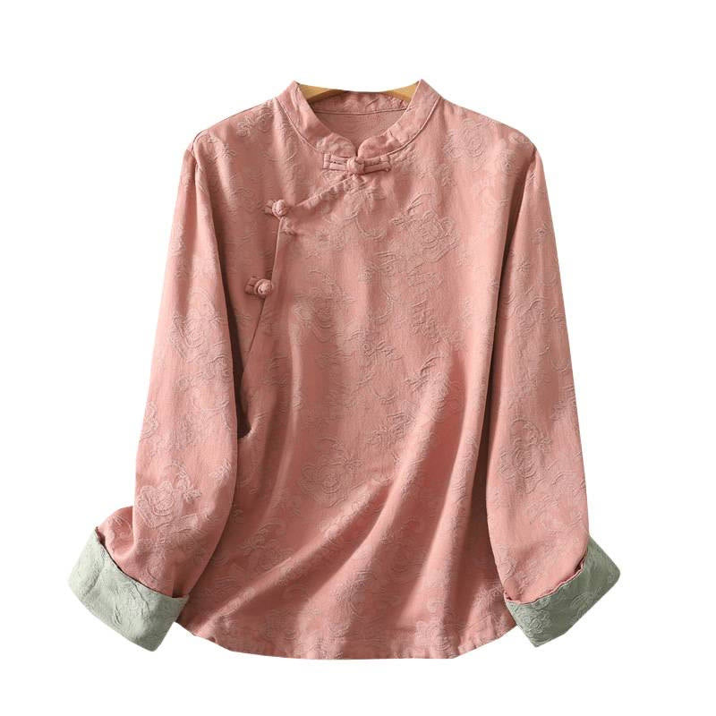 Camicia da donna in cotone a maniche lunghe Zen con motivo jacquard semplice primaverile Buddha Stones - image 21