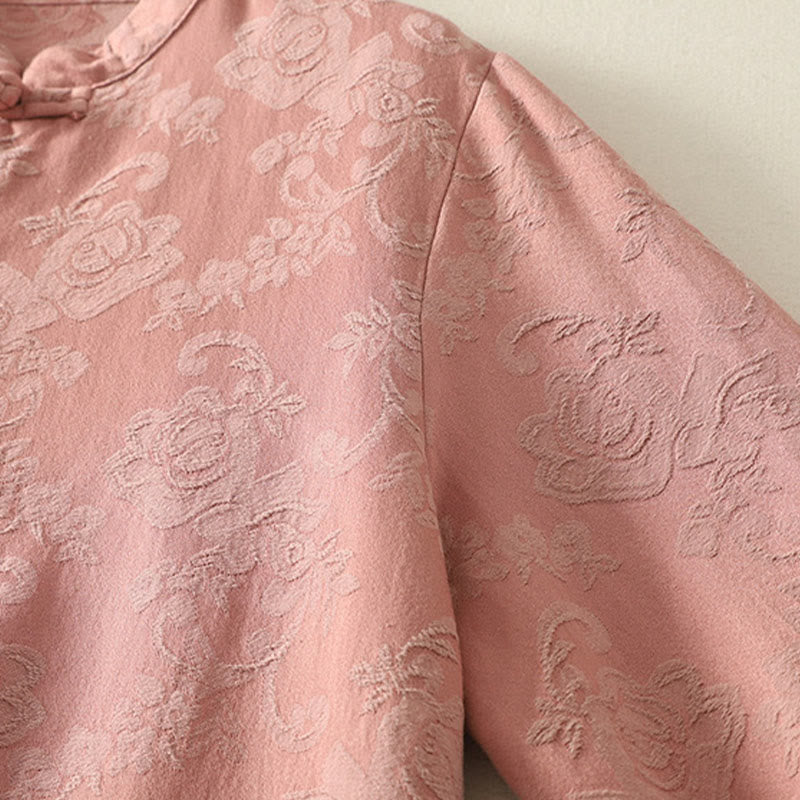 Camicia da donna in cotone a maniche lunghe Zen con motivo jacquard semplice primaverile Buddha Stones - image 15