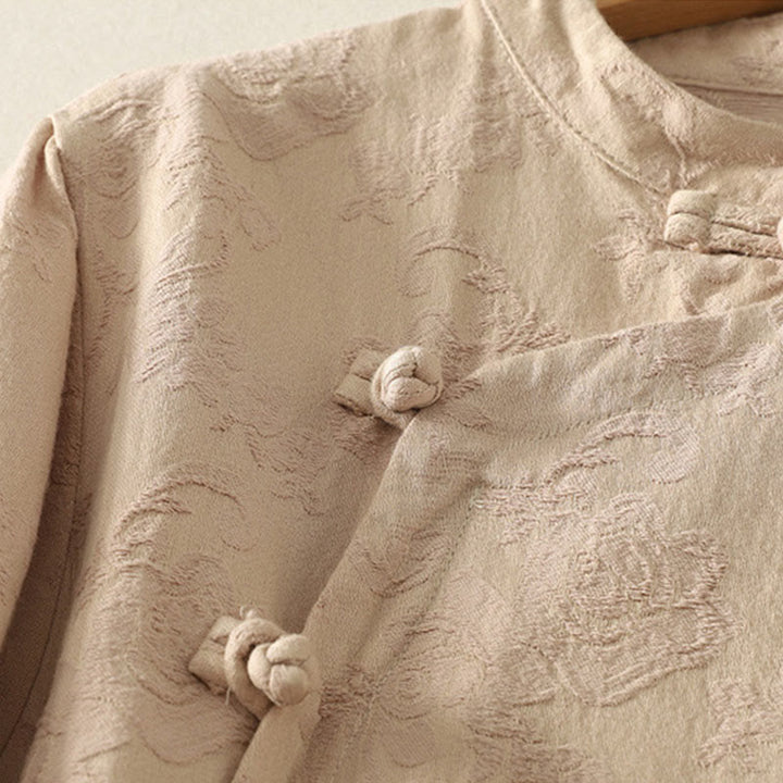 Camicia da donna in cotone a maniche lunghe Zen con motivo jacquard semplice primaverile Buddha Stones - image 7