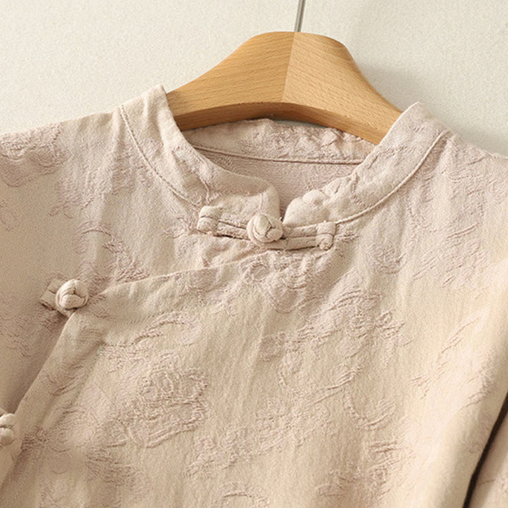 Camicia da donna in cotone a maniche lunghe Zen con motivo jacquard semplice primaverile Buddha Stones - image 6