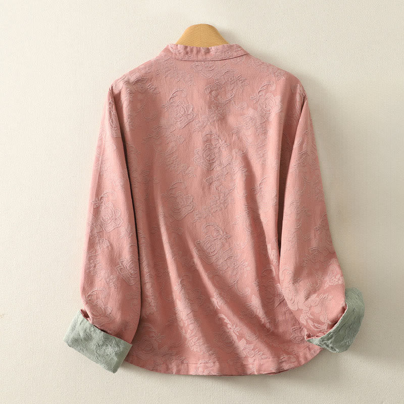 Camicia da donna in cotone a maniche lunghe Zen con motivo jacquard semplice primaverile Buddha Stones - image 11