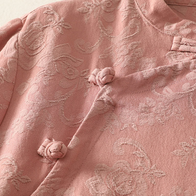 Camicia da donna in cotone a maniche lunghe Zen con motivo jacquard semplice primaverile Buddha Stones - image 13