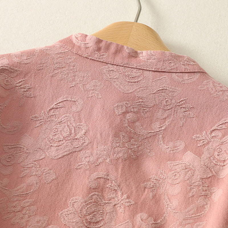 Camicia da donna in cotone a maniche lunghe Zen con motivo jacquard semplice primaverile Buddha Stones - image 14